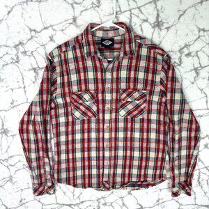 SALT VALLEY MFG Flannel Shirt Men's Small Cream Red Yellow Plaid Button Up